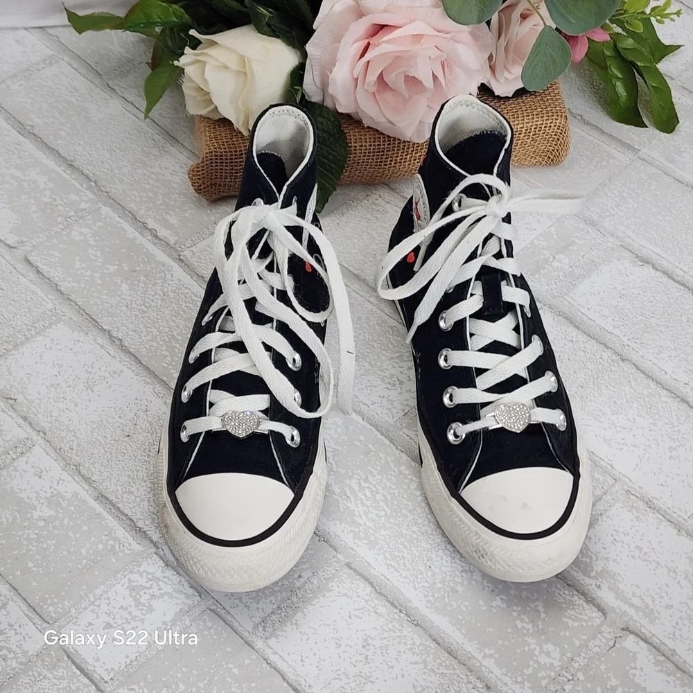 Black High-Top Sneakers with Heart Details